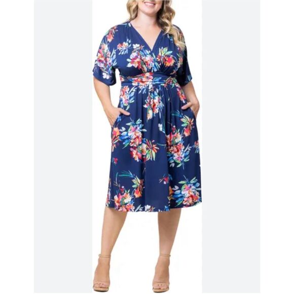 Kiyonna Gia Navy Floral Midi Dress sz 5X NWOT - Picture 1 of 9